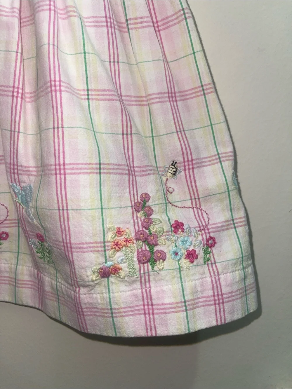Vintage baby Gap Girls' Pink Plaid Sleeveless Dress Floral Embroidery Sz 6/12M